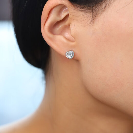 GEM STONE KING aquamarine earrings 925 silver full diamond moissanite earrings light luxury classic heart-shaped sparkling earrings Valentine's Day gift