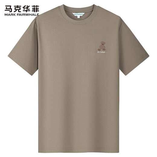 
Mark Huafei [Cartoon Bear Embroidery] Short-sleeved T-shirt men's 2025 summer new trend cartoon embroidered casual short T-shirt top Khaki 701 XL /180