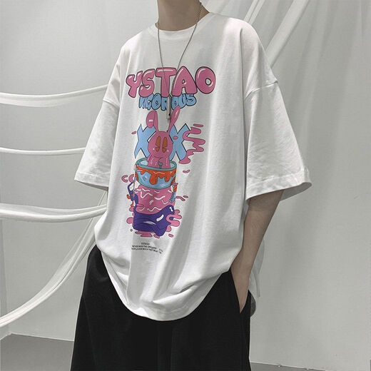 七分袖t恤男ins潮牌港风情侣宽松衣服半袖潮流夏季oversize国潮体恤SN1156 695深蓝 M 【收藏优先发货】