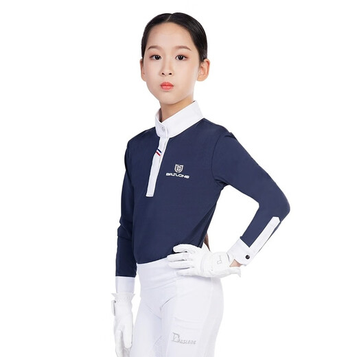 BASLONG equestrian clothing children's T-shirt top long-sleeved sun protection polo shirt boys and girls riding competition knight clothing boys white 120