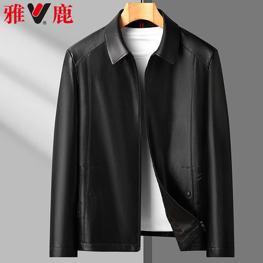 Yalu leather jacket men's spring and autumn business casual lapel solid color jacket young and middle-aged men's dad wear comfortable jacket top