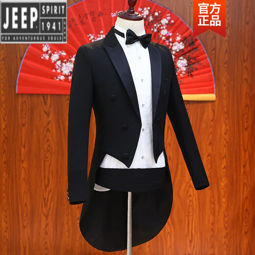 Jeep (JEEP) light luxury tuxedo dress suit groomsmen outfit male host costume magician stage performance tuxedo for men black tuxedo + pants + girdle + bow tie M Height 170 Weight 120 Jin Jin is equal to about 0.5 kg