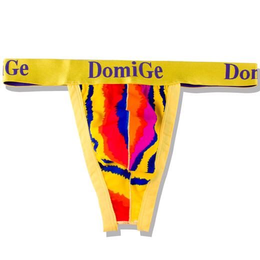 Dumi International men's sexy ultra-thin ice silk underwear printed double-strap T-shaped underwear elastic close-fitting single pack yellow bottom printing 5418 1 pair XXL2.6-2.8 feet