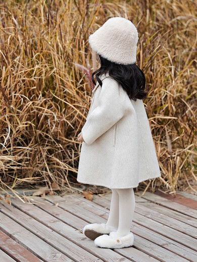 Disney Korean Children's Woolen Coat 2025 Autumn and Winter Baby and Middle-aged Children's Woolen Thick Woolen Coat Windbreaker Beige Gray Thick Woolen Coat 110 (Follow the store for priority delivery)