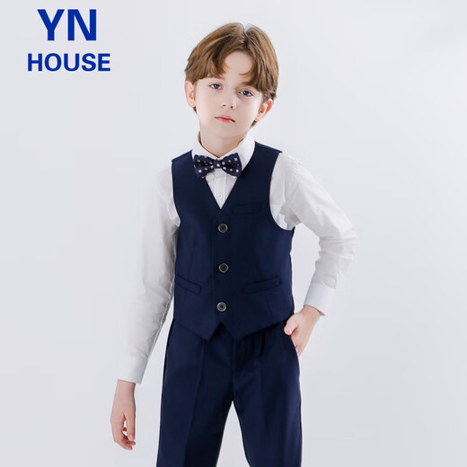 Yinuofang children's suit vest suit boys' performance costumes, navy blue dresses, navy blue: vest suits, 160CM
