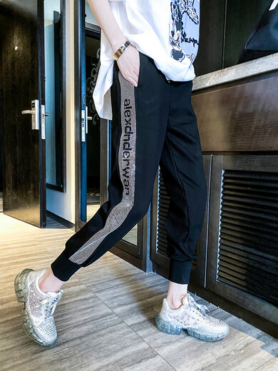 Mad Cortes Design Trendy Brand Sports Casual Pants Women's Summer Trendy Hot Diamond Nine-Point Pants Loose and Versatile Harem Pants White M