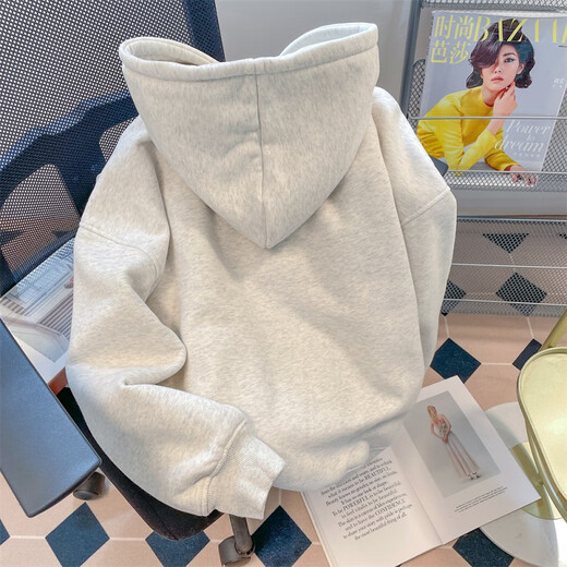 
NASAWASSUP American retro casual hooded sweatshirt for men and women spring and autumn loose oversize couples versatile coat light gray 6197 winter plus velvet XL [recommended 130-150Jin [Jin equals 0.5 kg]]