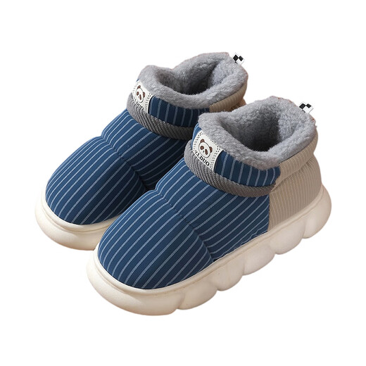 Children's cotton slippers for boys, winter outdoor sports bag with heel to keep warm, parent-child home non-slip cotton shoes for boys, dark blue, parent-child bag with heel to keep warm, inner length 21.5cm, size 34-35
