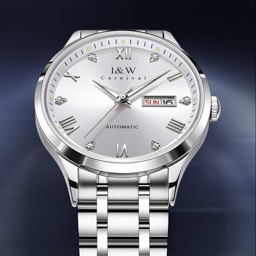 I/W CARNIVAL HWGUOJI Swiss Famous Watch Top Ten Brands Men's Full Automatic Mechanical Watch Imported Movement Double Calendar Luminous Waterproof Watch Aiwochi Silver Steel Band White Floor + Same Model + Exquisite Gift Box [679]