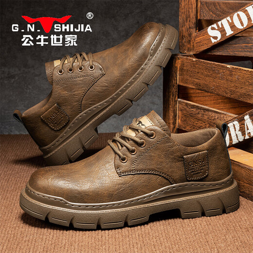 Bull family men's shoes autumn and winter business casual large leather shoes retro British style men's work shoes