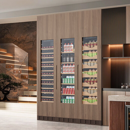 BAIKAILUN seamlessly embedded wine cabinet custom door refrigerator cabinet fully hidden beverage tea cabinet thermostatic cabinet fully embedded ice bar thermostatic wine cabinet light luxury home refrigerator multi-functional display cabinet first-level energy efficiency | dual temperature | full red wine configuration 256L custom cabinet door