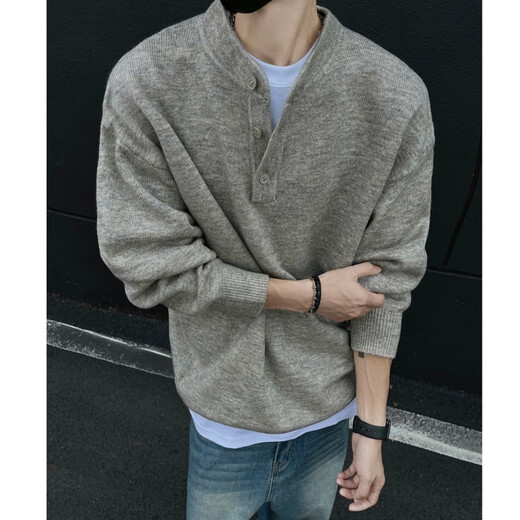 Zhiwei cleanfit Henry collar sweater men's autumn and winter warm sweater men's inner long-sleeved base sweater floral gray XL recommended 126-140Jin Jin equals 0.5 kg