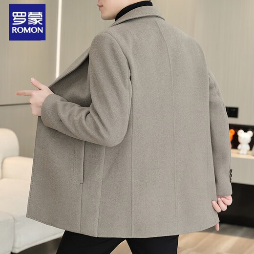 ROMON woolen coat men's suit collar double-sided thickened windbreaker autumn and winter mid-length men's plush woolen coat gray XL suitable for 130-150Jin Jin equals 0.5 kg