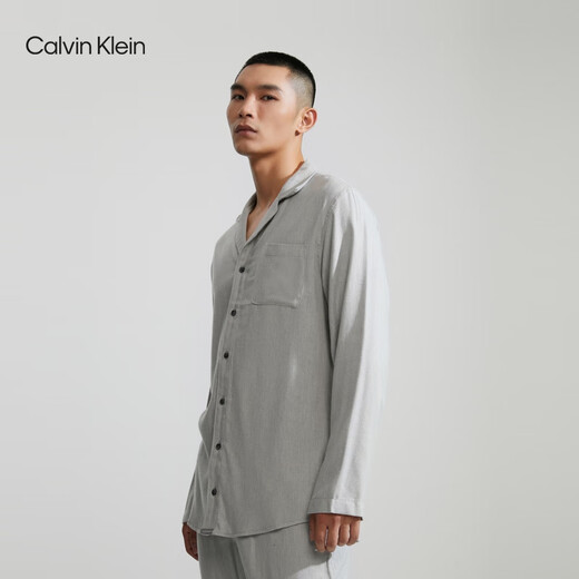 
Calvin Klein underwear autumn and winter men's fashionable casual checked button lapel comfortable home long-sleeved pajamas NM1428O P7A-Dove Gray L