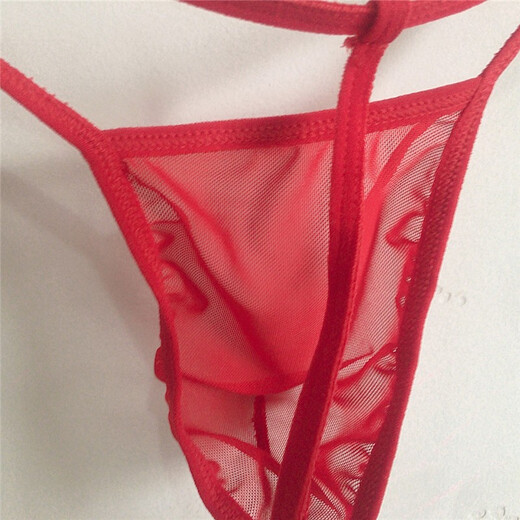 Men's underwear, large elastic waistband, transparent mesh thong, sexy T-pants briefs, one size 17, red