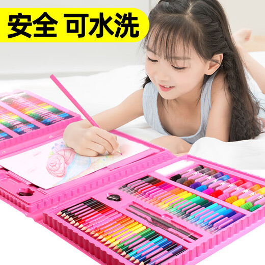 卡卡曼女孩玩具画画套装绘画笔7-14岁儿童画板3-6-10岁生日礼物10-15岁 豪华版带铝框145件绘画套装
