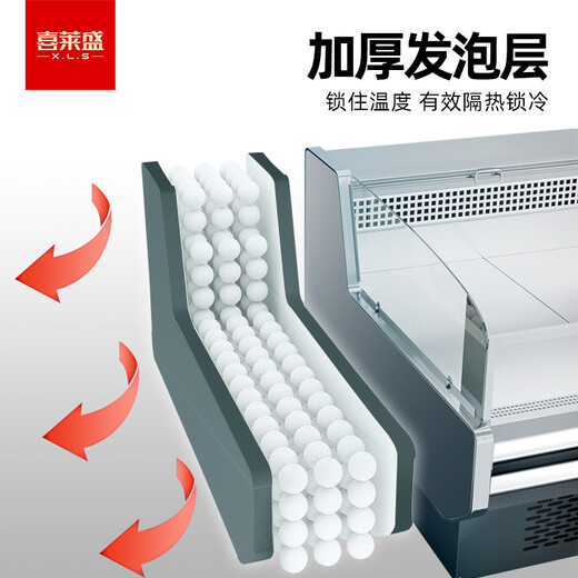 喜莱盛 鲜肉展示柜商用卧式冰柜展示柜冷藏平岛柜猪肉冷柜生鲜海鲜肉类保鲜柜熟食柜凉菜柜 2000*1050*910铝合金边款 风冷