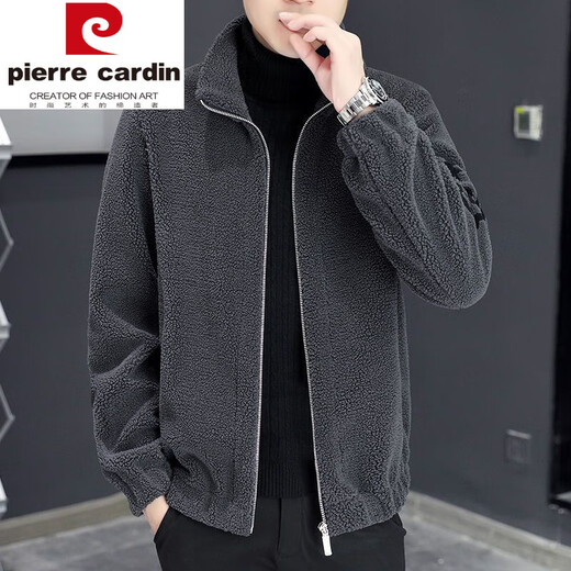 皮尔卡丹（pierre cardin）绵羊毛皮衣外套男款羊剪绒羊羔毛夹克加绒加厚开衫卫冬季 灰色 立领 羊羔毛 XL 175(115-135斤)