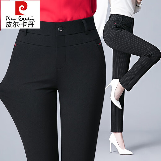 Pierre Cardin Mom Pants Women's Autumn High Waist Straight Ladies Casual Pants 2025 New Middle-aged and Old Women's Pants Winter Velvet 6621 Black Elastic Waist Pants 32 135-145Jin Jin is equal to 0.5 kg
