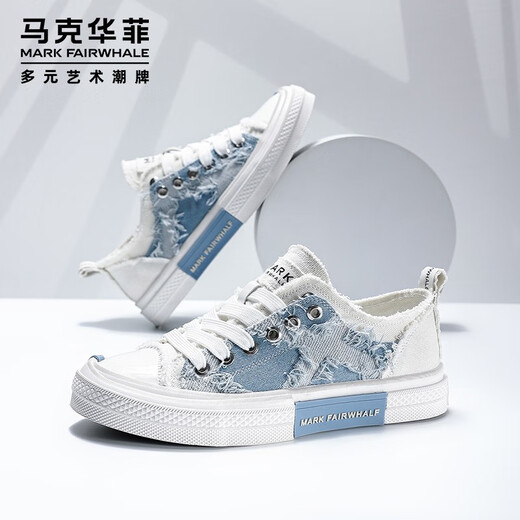 Mark Huafei canvas shoes men's summer men's shoes 2025 new versatile classic board shoes men's casual shoes trendy low-top denim shoes white and blue [couple style] 39 (245mm) leather shoe size = sports shoes 40