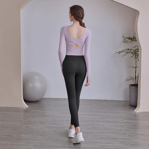 LULULMCCTN Beauty Back Yoga Suit Women's Fixed Cup Fitness Pilates Professional Training Sports Long Sleeve Suit Milk Blue Long Sleeve M