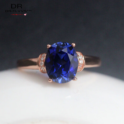 Fat Donglai's same style Tanzanite sapphire ring for women, oval stone, silver plated 18K gold, white gold (main stone 6X8mm) live mouth