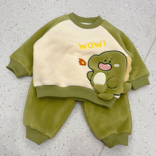 嘟嘟家宝宝两件套加绒女童拜年服冬男童卫衣套装婴幼儿新年童装潮 黄色 80