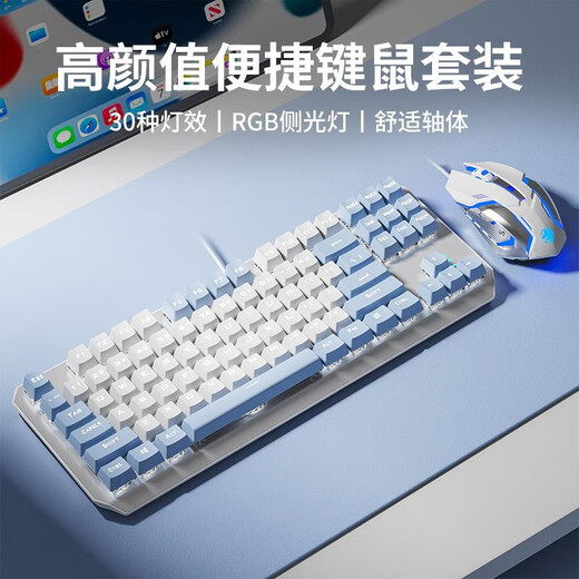 前行者TK870有线机械键盘游戏办公键盘拼色RGB侧光灯有线87键客制化热插拔游戏电竞台式电脑笔记本办 白蓝-白光【全键热插拔】有线