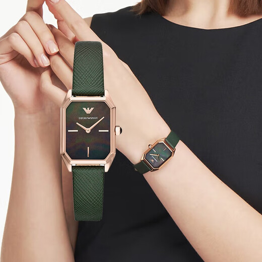 安普里奥·阿玛尼（Emporio Armani）简约气质时尚女表贝母表盘石英女表生日情人节七夕礼物送女友老婆 AR11149【孔雀绿小方表】