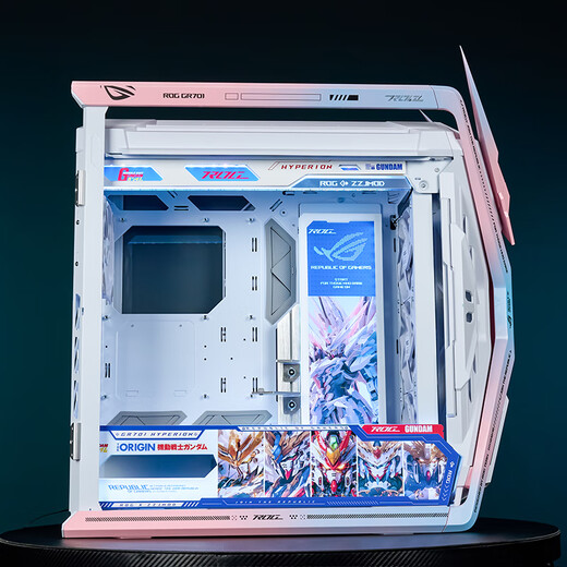 ASUS ROG GR701 God of Creation Châssis blanc Série Fubuki EVA personnalisé Impression UV changement de couleur thème tour complète châssis personnalisé Cuir suédé personnalisé ARGB ensemble complet de panneaux lumineux Symphony Gundam châssis blanc + angle de combat + panneau de lumière UV Personnalisation de la solution existante