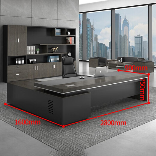 OUYIN Office Furniture Boss Desk Office Desk and Chair Modern Simple Panel Executive Desk Supervisor Desk Manager Desk President Desk Black Oak 2.8m Boss Desk + Boss Chair