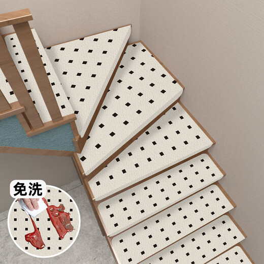 Little Brown Bear Stair Step Mat Self-adhesive Stair Mat Anti-slip Household Floor Mat Step Sticker Rotating Stair Foot Mat Silicone Mat Showing Pattern - Off-White + Black Self-adhesive Bottom 95*25+4.5cm Side Fold