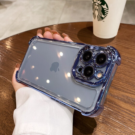Yunning Four Corner Airbag épaissis anti-bas adapté pour le boîtier de téléphone Apple Curgling Green Electroplated iPhone Téléphone Boîte nouveau transparent haut de gamme Héquette de la lentille pleine inclusive Luxury Luxury Purple Fourn-Four Coin Anti-Fall Space Iphone14Promax