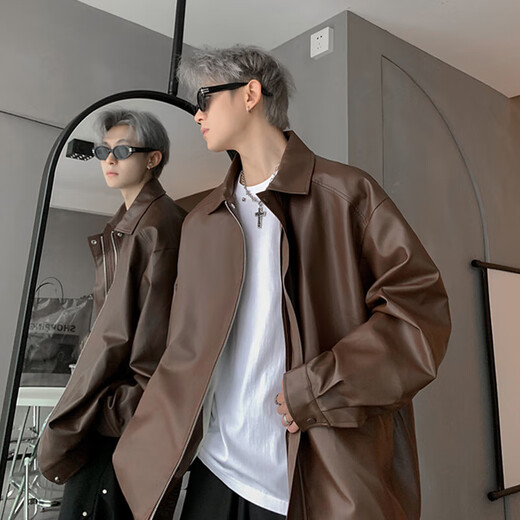
Digada Jacket Men's Fall New American High Street Sexy Vibe Loose Solid Color Versatile Long Sleeve Leather Jacket Men's WJS-W9274 Black XL
