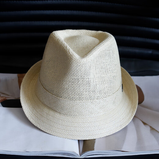 Tochino high-end Japanese spring and summer jazz top hat for men and women, uniform short-edge casual straw hat gentleman trend middle-aged and elderly hat beige L size (58-60cm) adjustable