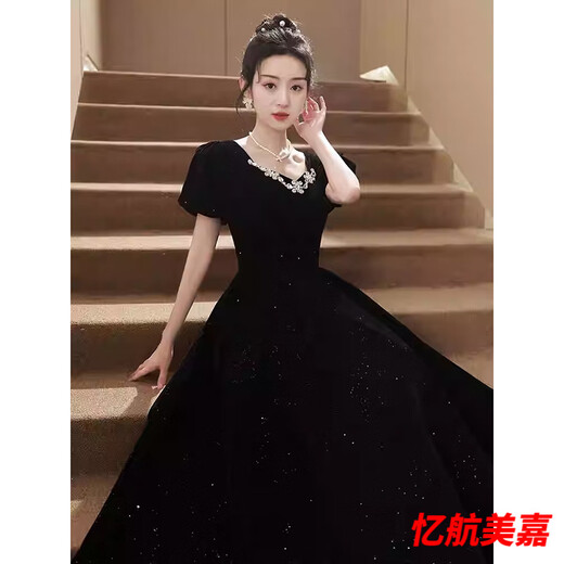 Dai Xiaoshi black evening dress high-end light luxury niche French Hepburn sense host female banquet art test coming of age ceremony black long/sleeved L
