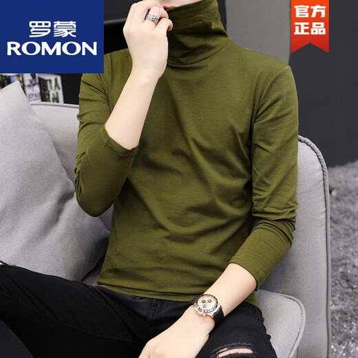 ROMON turtleneck bottoming shirt men's autumn and winter slim solid color trendy brand thin long axis T-shirt casual top turtleneck dark gray GW cotton thin XL