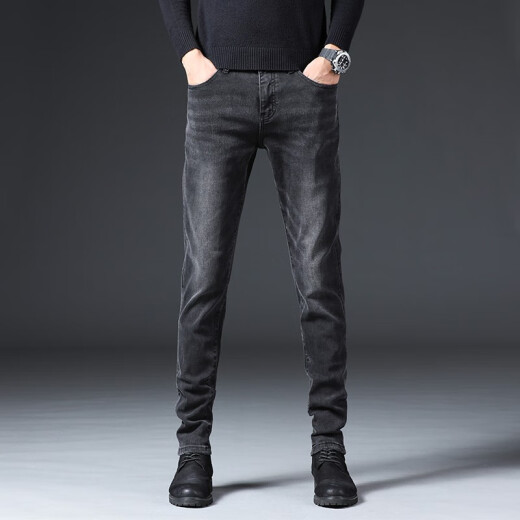 Canelin Kiskha high-end men's 2025 spring and autumn new style jeans for men stretch slim feet casual loose long pants for men 1048 black size 34