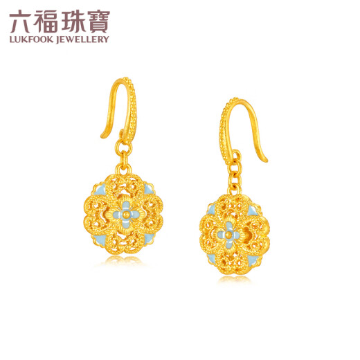 Liufu Jewelry Fuman Heirloom Four Gold Song Yun Flower Brothel Hollow Ruyi Colored Craft Gold Earrings Earrings Priced at 021987EA 5.35 grams (including labor cost 653 yuan)