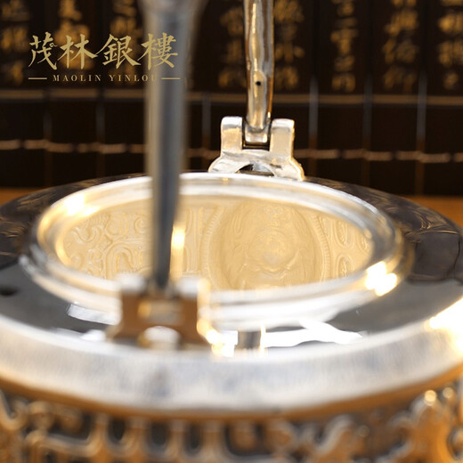 Maolin Silver 999 Silver Pot Boiling Kettle Household Teapot Master Pure Handmade One Chinese Retro Taotie Silver Pot Taotie Silver Pot [Handmade] 695g+Certificate+Treasure Box