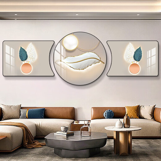 Chengzis Wohnzimmer Dekoration Gemälde modernes einfaches Sofa Hintergrund Wandhängemalerei Nordic High-End Atmosphärische Feather Wandtriplett Wandmalerei JD15271 60*40/60*60/60*40 handgefertigtes Diamant eingelegtes Malmalerei PVC Black Edge
