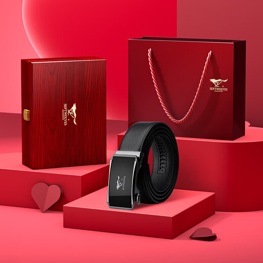 Septwolves leather belt for men, first-layer cowhide wooden gift box, practical birthday and New Year gift for boyfriend, husband and father