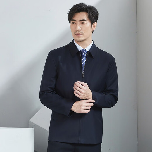 
Hongdu wool with mulberry silk jacket men's lapel zipper style for work formal wear for meeting business jacket middle-aged men's jacket Navy blue 90 wool 10 silk JT6218-1 5XL (200/112A)