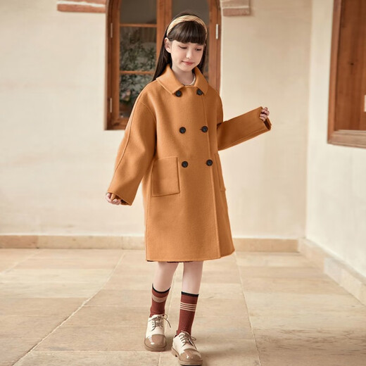 Disney girls' haute couture double-sided cashmere coat 2024 new winter loose version double-sided full cashmere medium-sized children's jacket off white 160