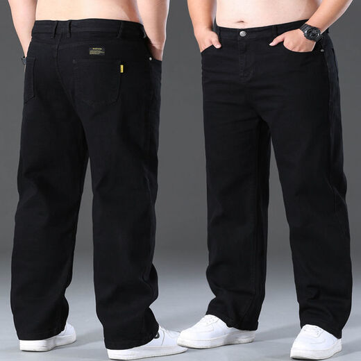Baochilang, jean masculin de grande taille en été, pantalon droit masculin, pantalon de graisse d'âge moyen de style mince d'été pour hommes [902 + noir] [dans la livraison] 34 tailles [2 pieds 7 tour de taille] 150-160jin [Jin est 0,5 kg]