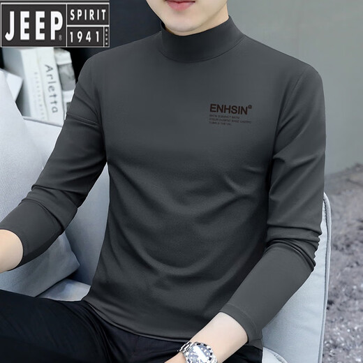 JEEP SPIRIT2024 new autumn men's pure cotton half turtleneck bottoming shirt long-sleeved T-shirt slim fit versatile skin-friendly underwear T-shirt M235 carbon gray + M235 light gray M recommendation 90-115Jin Jin equals 0.5 kg