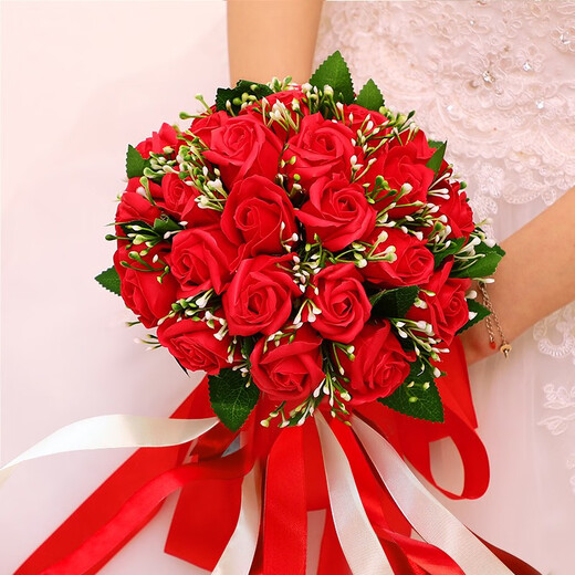 Größe (Größe) Braut Holding Blumen Hochzeitsvorräte Simulierte Blumenball Fotografie Requisiten für Hochzeitspaare und Paare glückliche Ereignisse Requisiten für Rosen mit Blumen (großes rotes Seidentuch)