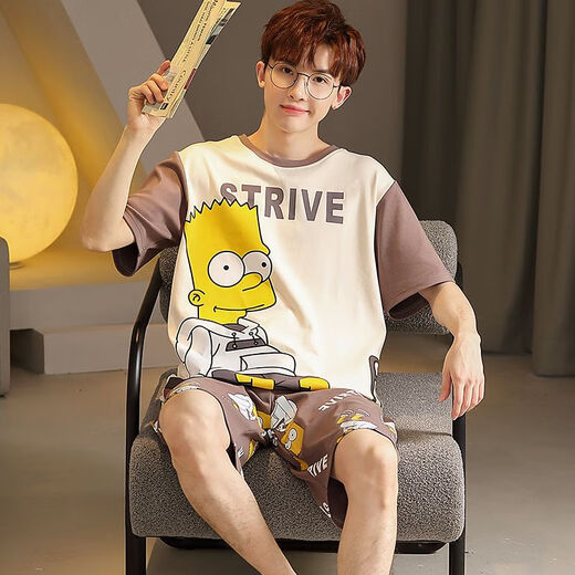 LangSha college student pajamas summer men's short-sleeved pure cotton thin Korean style youth summer wear men's high school student dormitory suit Q short-sleeved men's 1396 white XL standard (118-138Jin Jin equals 0.5 kg)