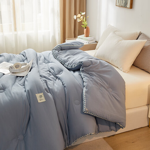 Jieliya Class A antibacterial fabric 51% Xinjiang cotton fiber is about 6 Jin [Jin equals 0.5 kg] 200*230cm light blue grid