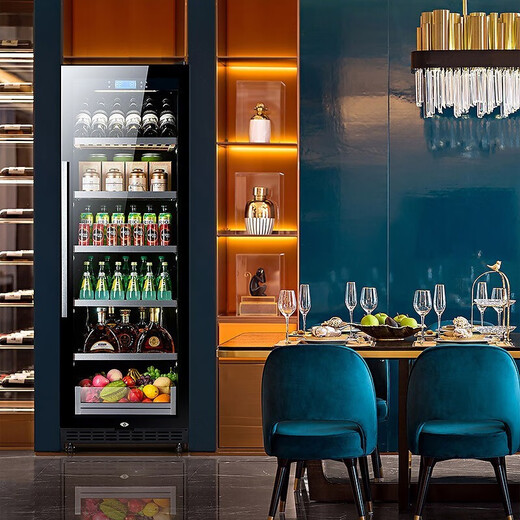 BAIKAILUN office glass door red wine tea beverage cabinet small home commercial living room fruit preservation cabinet air-cooled frost-free refrigerated cabinet display cabinet 1.8 meters air-cooled constant temperature red wine cup holder + ice bar style